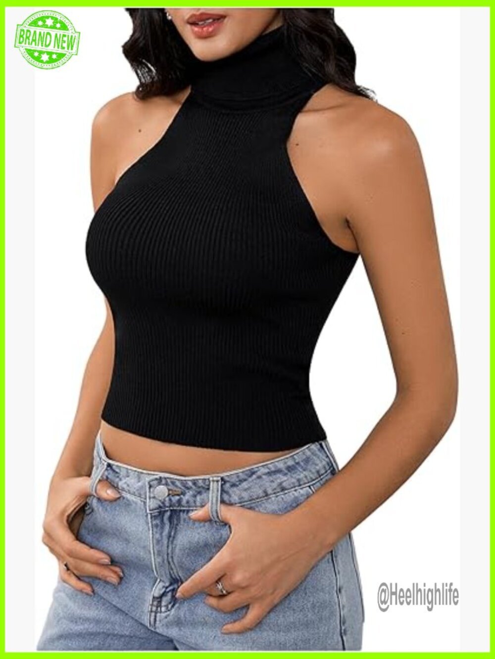 Sleeveless Mock Neck Crop Top, Lightweight Stretch Fabric, Casual Wear